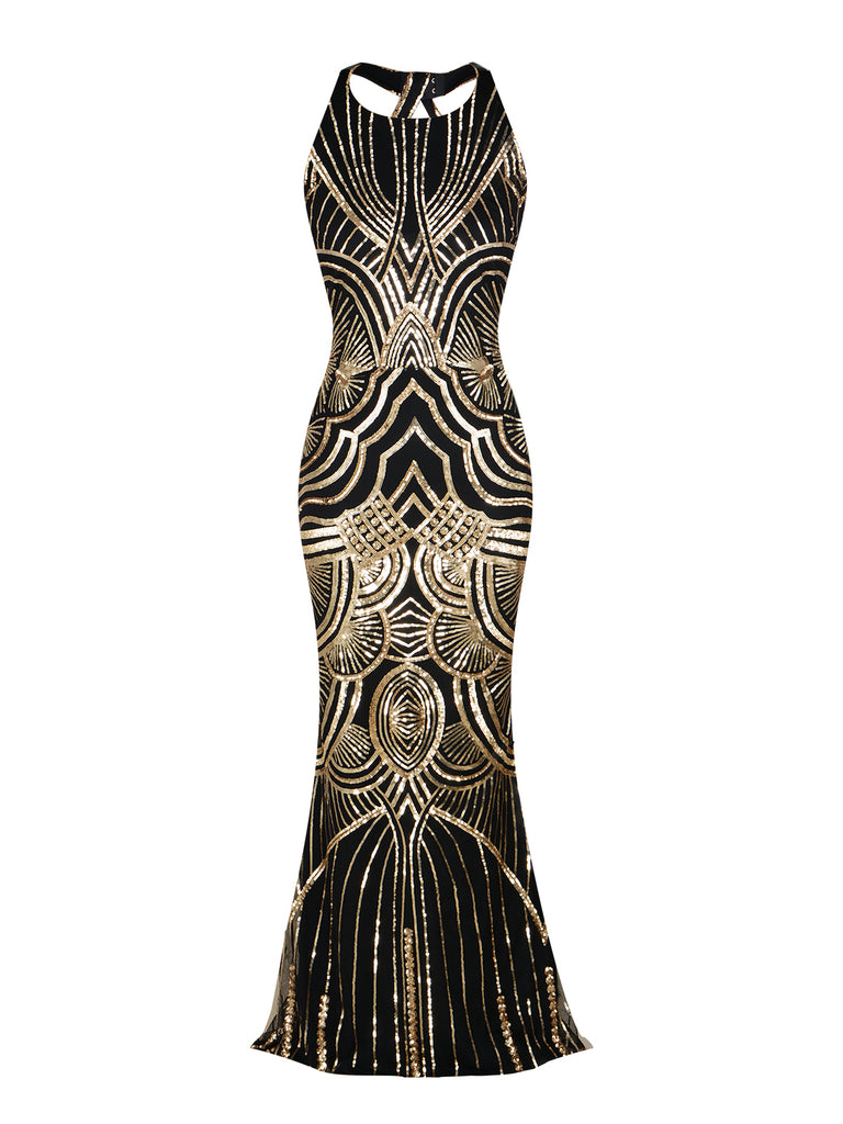 1920s Sequin Backless Formal Dress ...